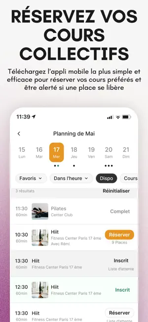 Appli : Réservez vos cours collectifs